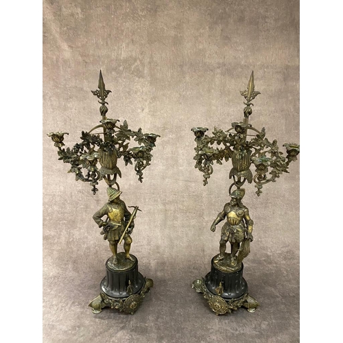 87 - A very handsome pair of antique bronze candelabras, 73 cm tall