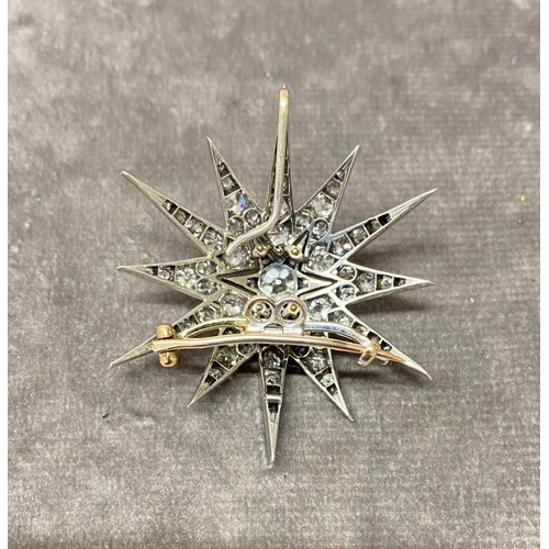 41 - Brooch  / pendant

A Diamond Star Brooch  / Pendant mounted in white metal (Which reacted similar to... 