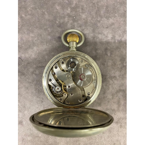 25 - A large Swiss made silver 8 days pocket watch 58.5 mm face, 229g in total . Working well