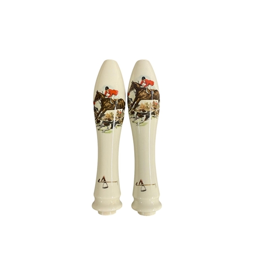 3 - 2 x vintage porcelain beer pump handles with hunting scenes