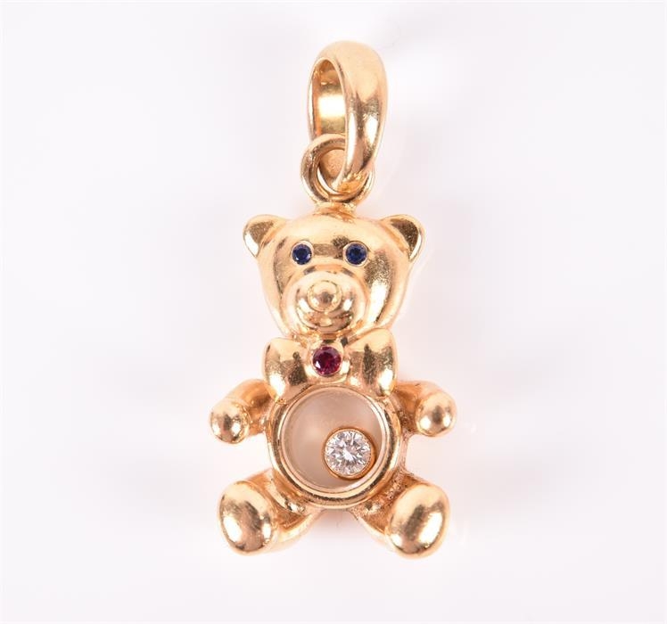 Chopard. An 18ct yellow gold happy diamond teddy bear pendant