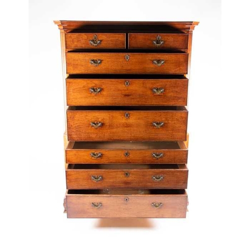 121 - A fine George III oak chest on chest with canted front corners two short over three graduated drawer... 