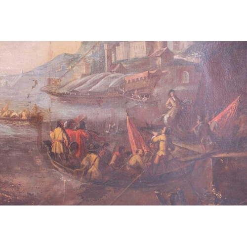 16 - Dutch follower of Claude Lorrain (Gellee), late 17th century depicting a group of ships and boats as... 