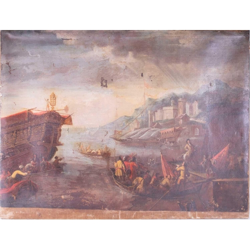 16 - Dutch follower of Claude Lorrain (Gellee), late 17th century depicting a group of ships and boats as... 