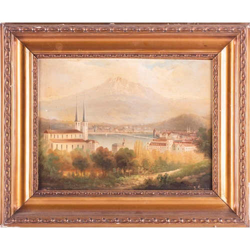 18 - Swiss school, 19th century depicting a view of Lausanne, signature illegible lower right, oil on pan... 