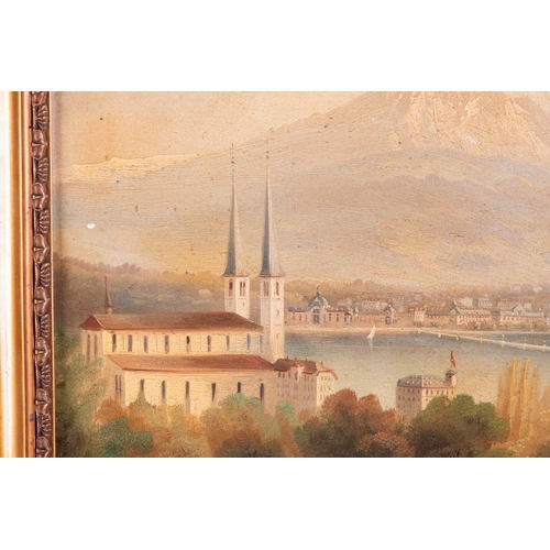 18 - Swiss school, 19th century depicting a view of Lausanne, signature illegible lower right, oil on pan... 