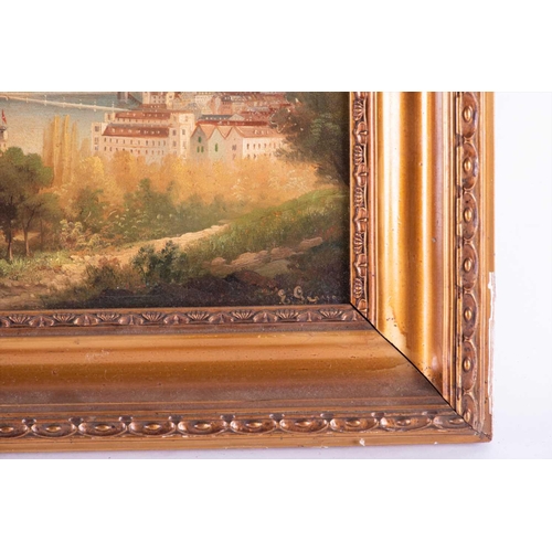 18 - Swiss school, 19th century depicting a view of Lausanne, signature illegible lower right, oil on pan... 