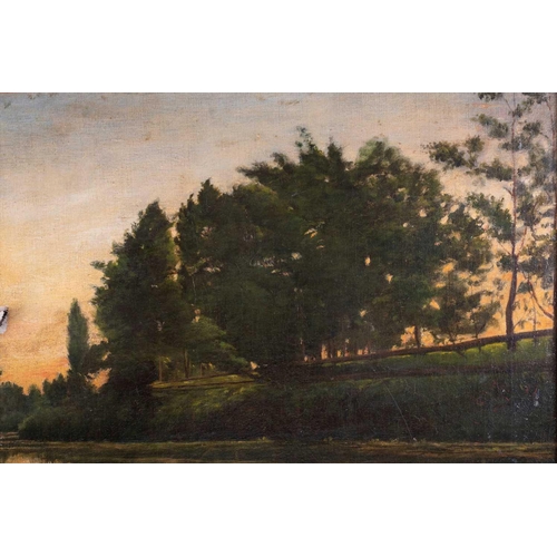 19 - Attributed karl Pierre Daubigny (1846-1886) French depicting a river scene with sunset, partially si... 