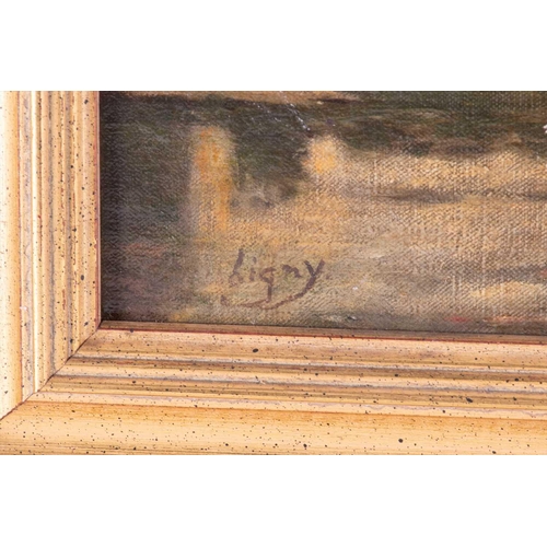 19 - Attributed karl Pierre Daubigny (1846-1886) French depicting a river scene with sunset, partially si... 