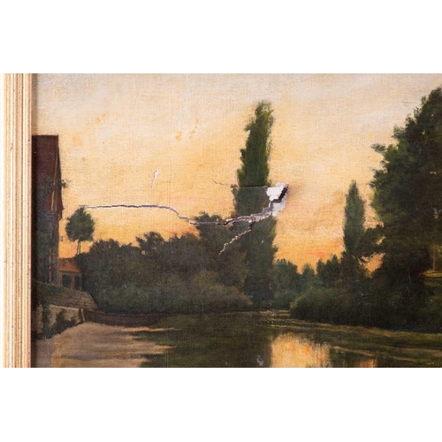 19 - Attributed karl Pierre Daubigny (1846-1886) French depicting a river scene with sunset, partially si... 