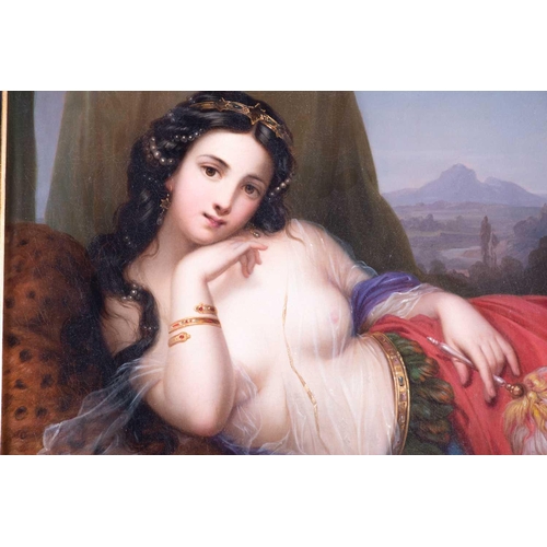 2 - French School, 19th century an Orientalist painting of a semi-nude idealised odalisque, with dark wa... 