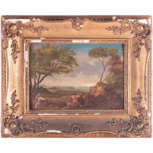 20 - Continental School, 19th century depicting a pastoral scene, unsigned, oil on panel, within a gilded... 