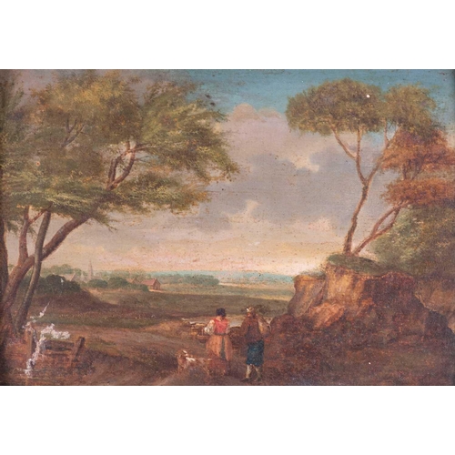 20 - Continental School, 19th century depicting a pastoral scene, unsigned, oil on panel, within a gilded... 