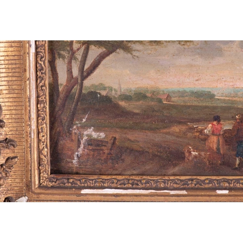20 - Continental School, 19th century depicting a pastoral scene, unsigned, oil on panel, within a gilded... 
