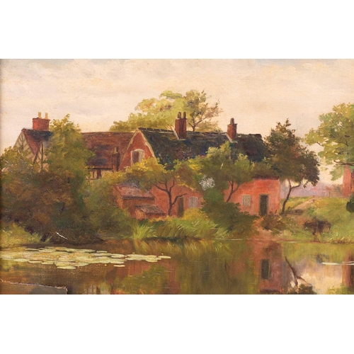 22 - Jacques Marie Gaston de Breville (1858-1931) French depicting a homestead on a lake, signed lower ri... 