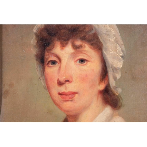 25 - English School, 19th century portrait of a century woman wearing a bonnet, unsigned, oil on canvas, ... 
