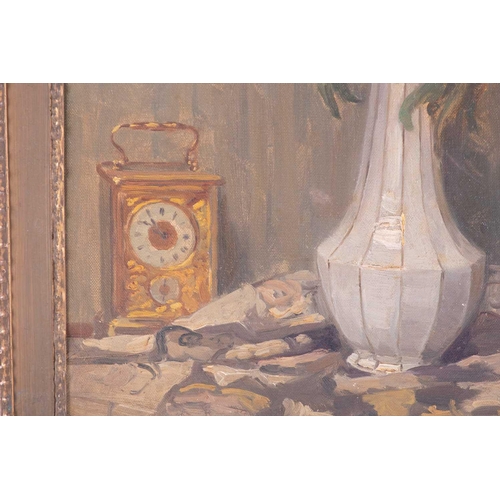 27 - Anton Nowak (1865-1931) Austrian depicting chrysanthemums in a vase, signed and dated 1921, oil on c... 