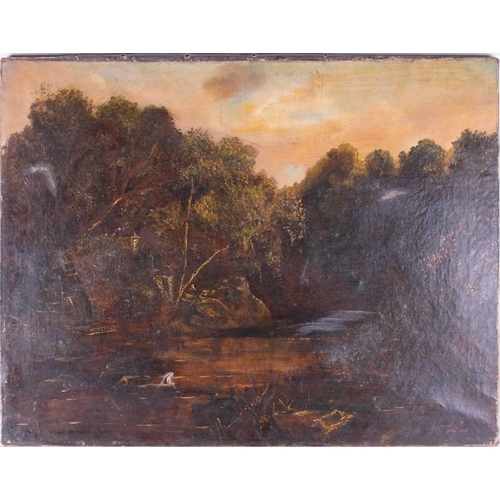 28 - Barbizon School, 19th century depicting a water mill in the forest, signed 'Diaz' and dated 1869, oi... 