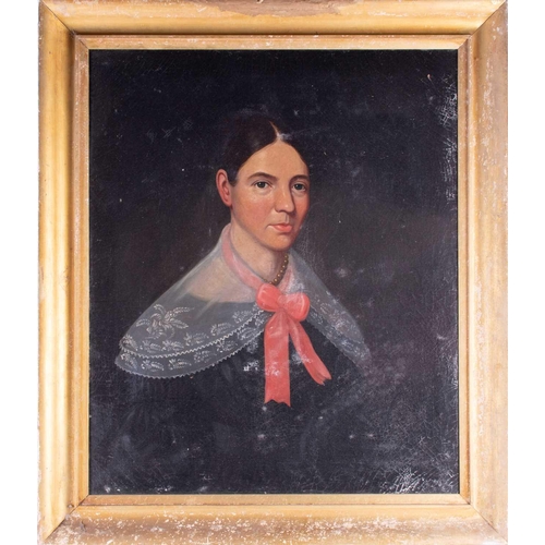 32 - Attributed to Thomas Hewer Hinckley (1813-1896) British portrait of 'Sally Wilbur of Norton', depict... 