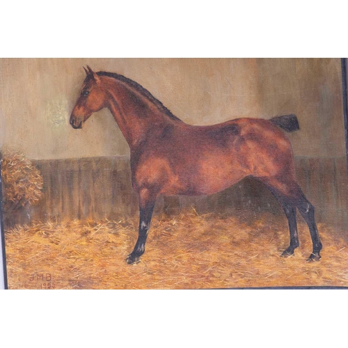 33 - American school, 20th century a pair of oil paintings depicting portraits of a thoroughbred in their... 