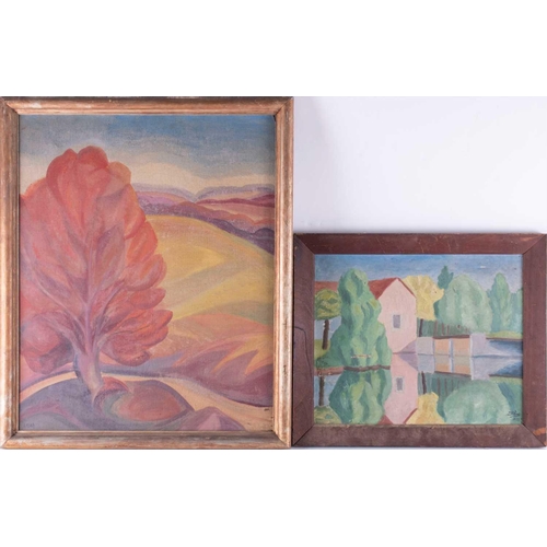 36 - Canadian school, 20th century 'The red tree', depicting a tree in an open landscape, signed 'Lesch' ... 