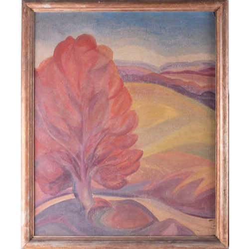 36 - Canadian school, 20th century 'The red tree', depicting a tree in an open landscape, signed 'Lesch' ... 