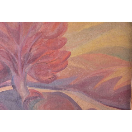 36 - Canadian school, 20th century 'The red tree', depicting a tree in an open landscape, signed 'Lesch' ... 
