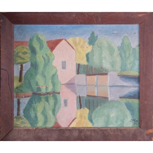 36 - Canadian school, 20th century 'The red tree', depicting a tree in an open landscape, signed 'Lesch' ... 