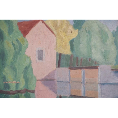 36 - Canadian school, 20th century 'The red tree', depicting a tree in an open landscape, signed 'Lesch' ... 