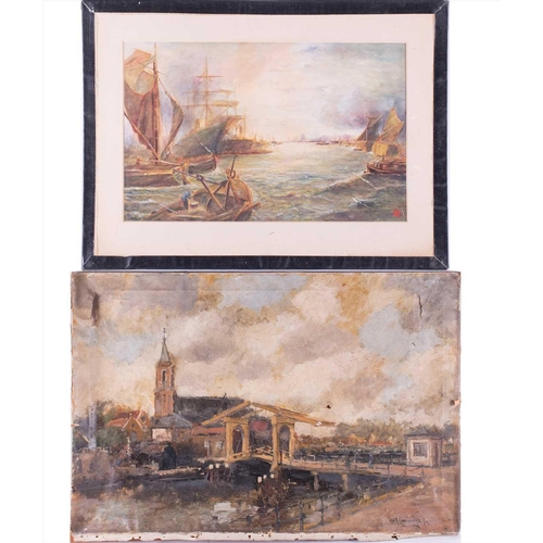 37 - Hendrik Cornelis Kranenburg (1871-1948) Dutch depicting a canal with a bridge on the Netherlands, si... 