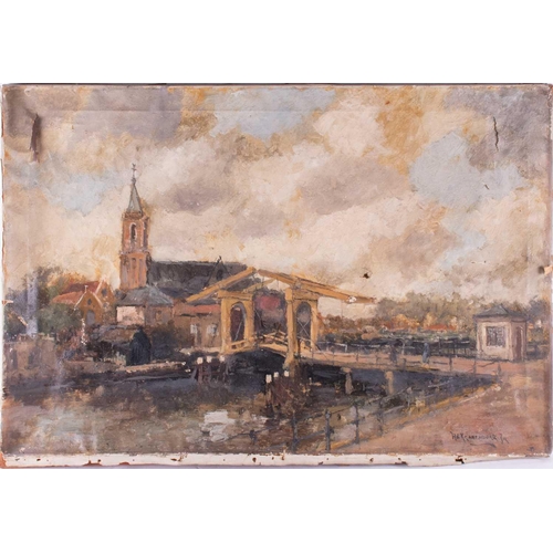 37 - Hendrik Cornelis Kranenburg (1871-1948) Dutch depicting a canal with a bridge on the Netherlands, si... 
