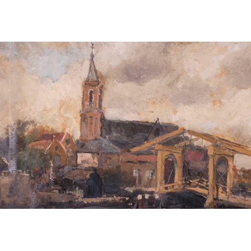 37 - Hendrik Cornelis Kranenburg (1871-1948) Dutch depicting a canal with a bridge on the Netherlands, si... 