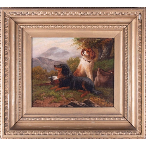 4 - Scottish school, 19th century depicting a pair of Springer Spaniels with a pheasant and a hunting ba... 