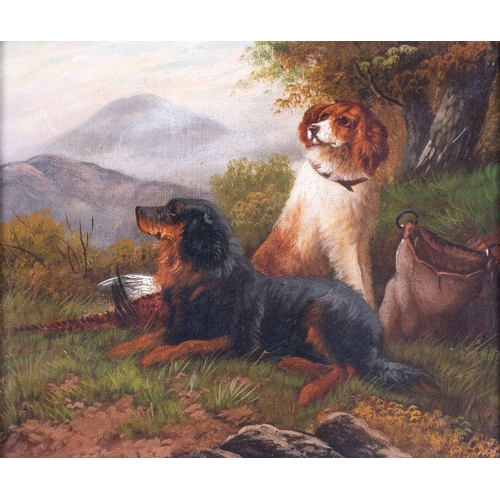 4 - Scottish school, 19th century depicting a pair of Springer Spaniels with a pheasant and a hunting ba... 