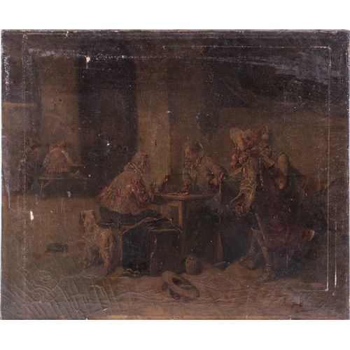 44 - Luigi Georgeo Baldero (XIX-XX) Italian depicting soldiers in a tavern, signed lower right, oil on ca... 