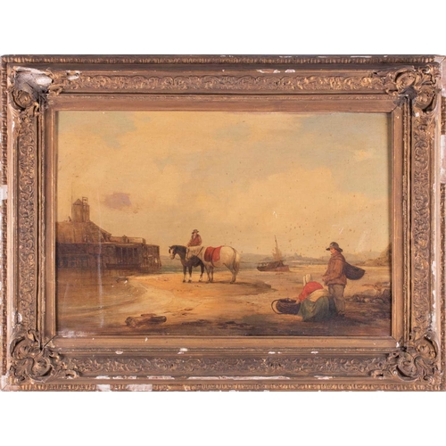 45 - English school, 19th century depicting fishermen on the shore collecting shellfish, unsigned, oil on... 