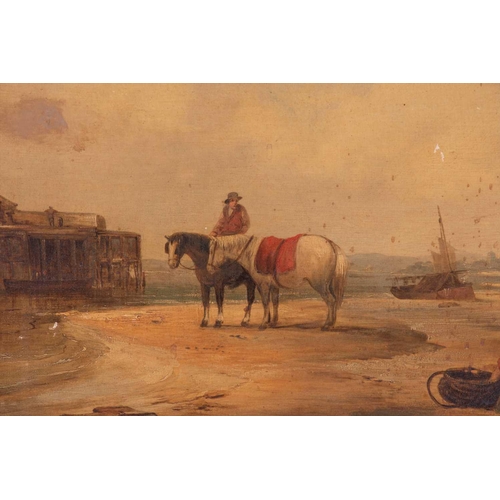 45 - English school, 19th century depicting fishermen on the shore collecting shellfish, unsigned, oil on... 
