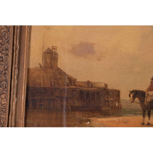 45 - English school, 19th century depicting fishermen on the shore collecting shellfish, unsigned, oil on... 