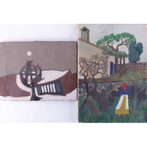 46 - English school, 20th century depicting a landscape with a moon, unsigned, oil on canvas, unframed, 3... 