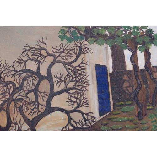 46 - English school, 20th century depicting a landscape with a moon, unsigned, oil on canvas, unframed, 3... 