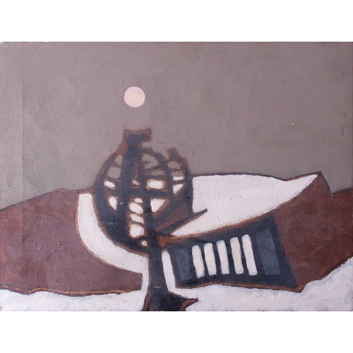 46 - English school, 20th century depicting a landscape with a moon, unsigned, oil on canvas, unframed, 3... 