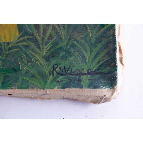 46 - English school, 20th century depicting a landscape with a moon, unsigned, oil on canvas, unframed, 3... 