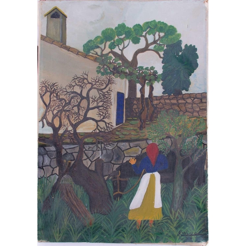 46 - English school, 20th century depicting a landscape with a moon, unsigned, oil on canvas, unframed, 3... 