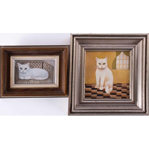 47 - † Alfred Daniels RBA RWS (1924-2015) British two portraits, each depicting white cat in a home inter... 