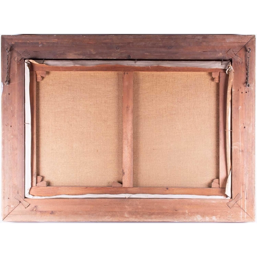 5 - Continental school, 20th century depicting a little boat moored to a tree in the corner of a lake, s... 