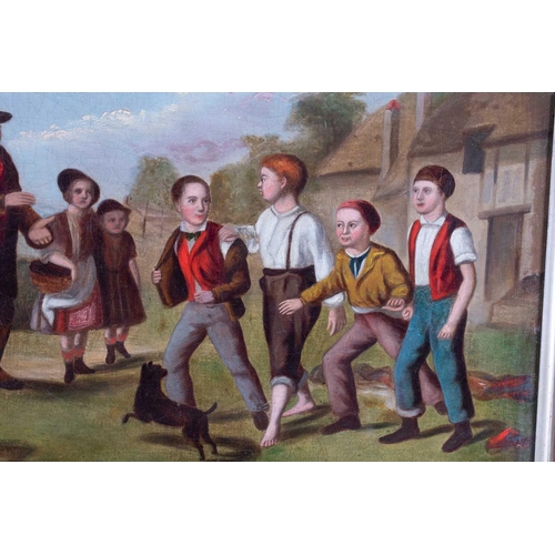 51 - English regional school, 19th Century depicting a rural scene with young children playing and an old... 