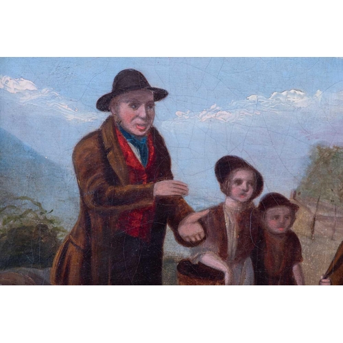 51 - English regional school, 19th Century depicting a rural scene with young children playing and an old... 