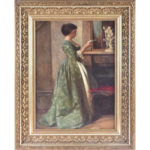 53 - Ferdinand Heilbuth (1826-1889) German a study of a lady in a sumptuous green gown, she stands contem... 