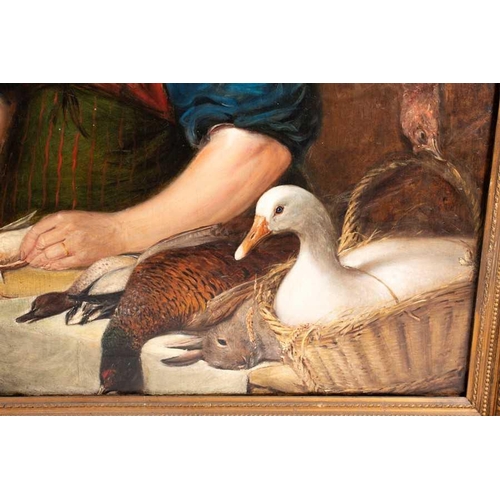 54 - British School, early 19th century depicting a woman and a boy in a kitchen with game birds, unsigne... 