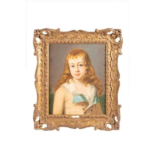 56 - German School, late 18th-early 19th century depicting a portrait of a young boy with long blond hair... 